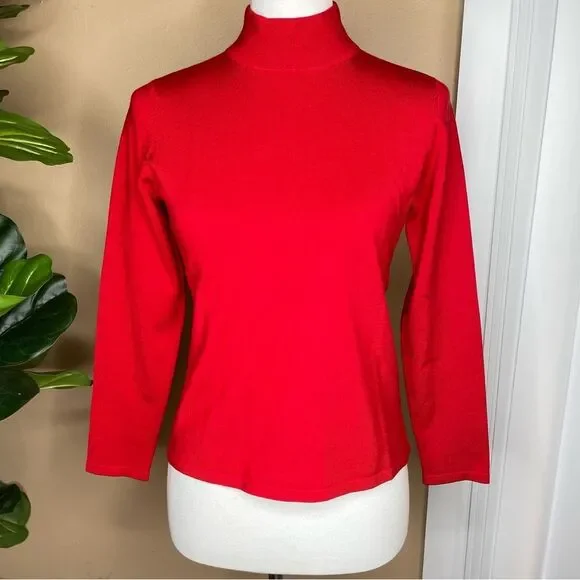 Pendleton Red Silk Blend Mock Neck Long Sleeve Top Size Small - Picture 5 of 5